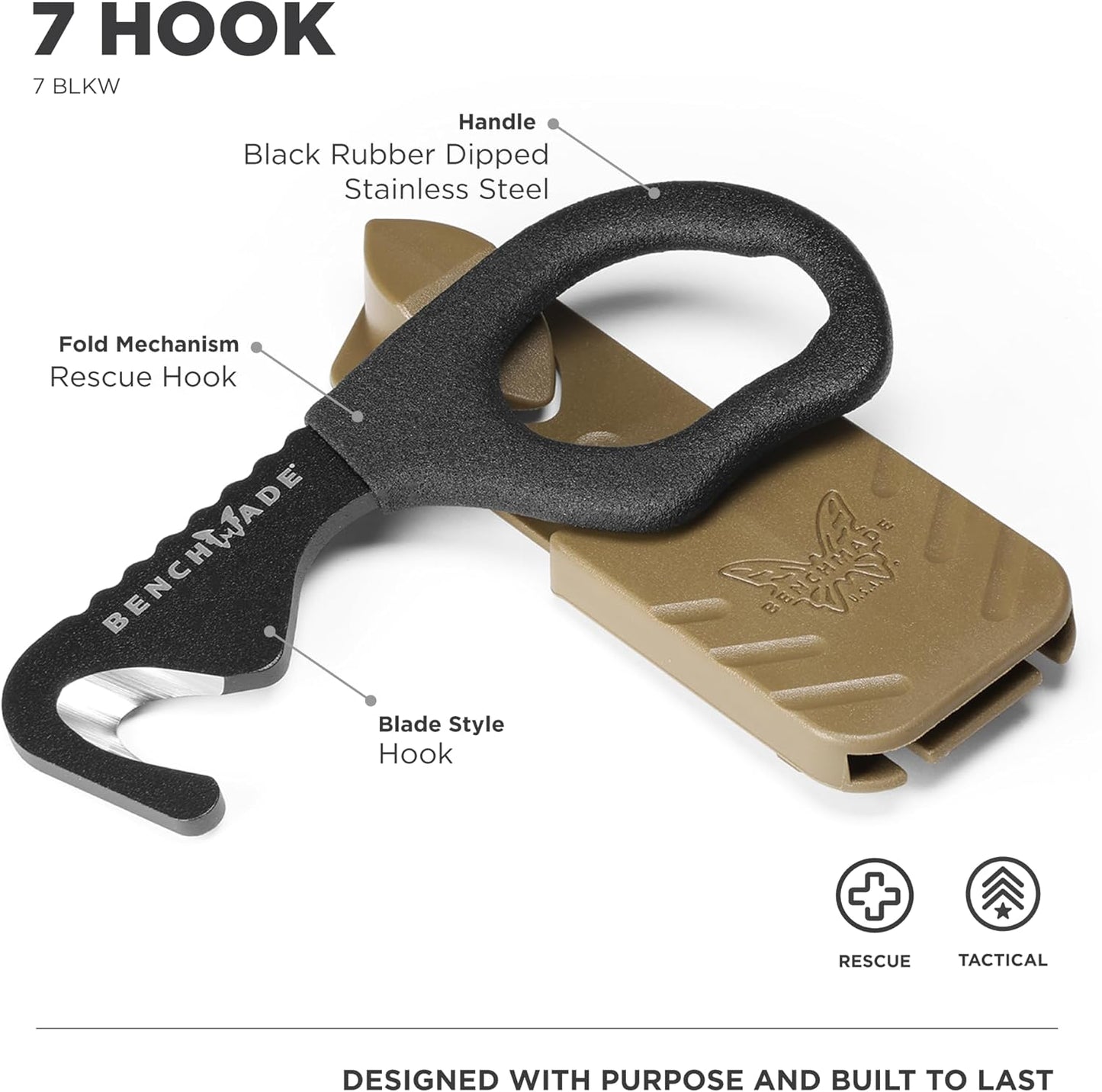 Benchmade - Hook Safety Cutter with Black Rubber Dipped Handle (7 BLKW)