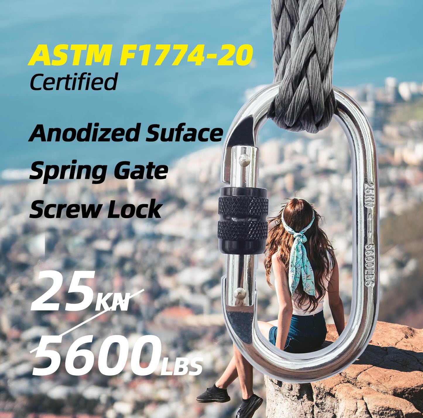 EZYA Carabiner Clips Heavy Duty 25KN/5600LB - 4.3" Large Caribiniers for Hammocks, Rigging, Gym, Yoga - Steel Caribeana, 2PCS