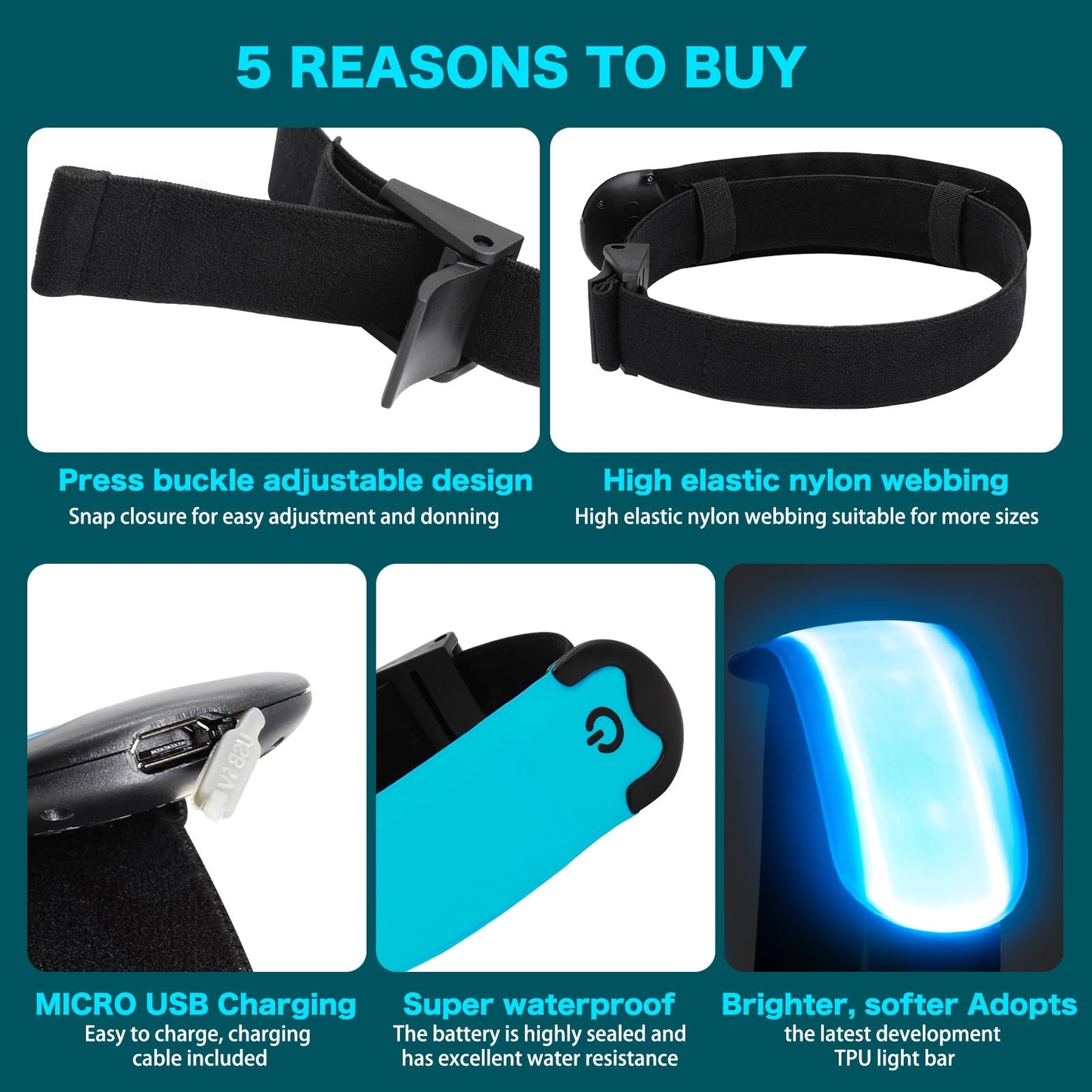 KOSKILL LED Armband Running USB Rechargeable(2 Pack), High Visibility Wristband for Runners, Joggers, Pet Owners, Cyclists, Adjustable Waterproof Reflective Bracelets for Night Running, Walking