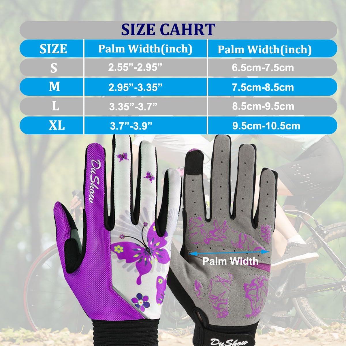 Pink Floral Cycling Gloves for Women | Full Finger Gel Padded Workout Gloves