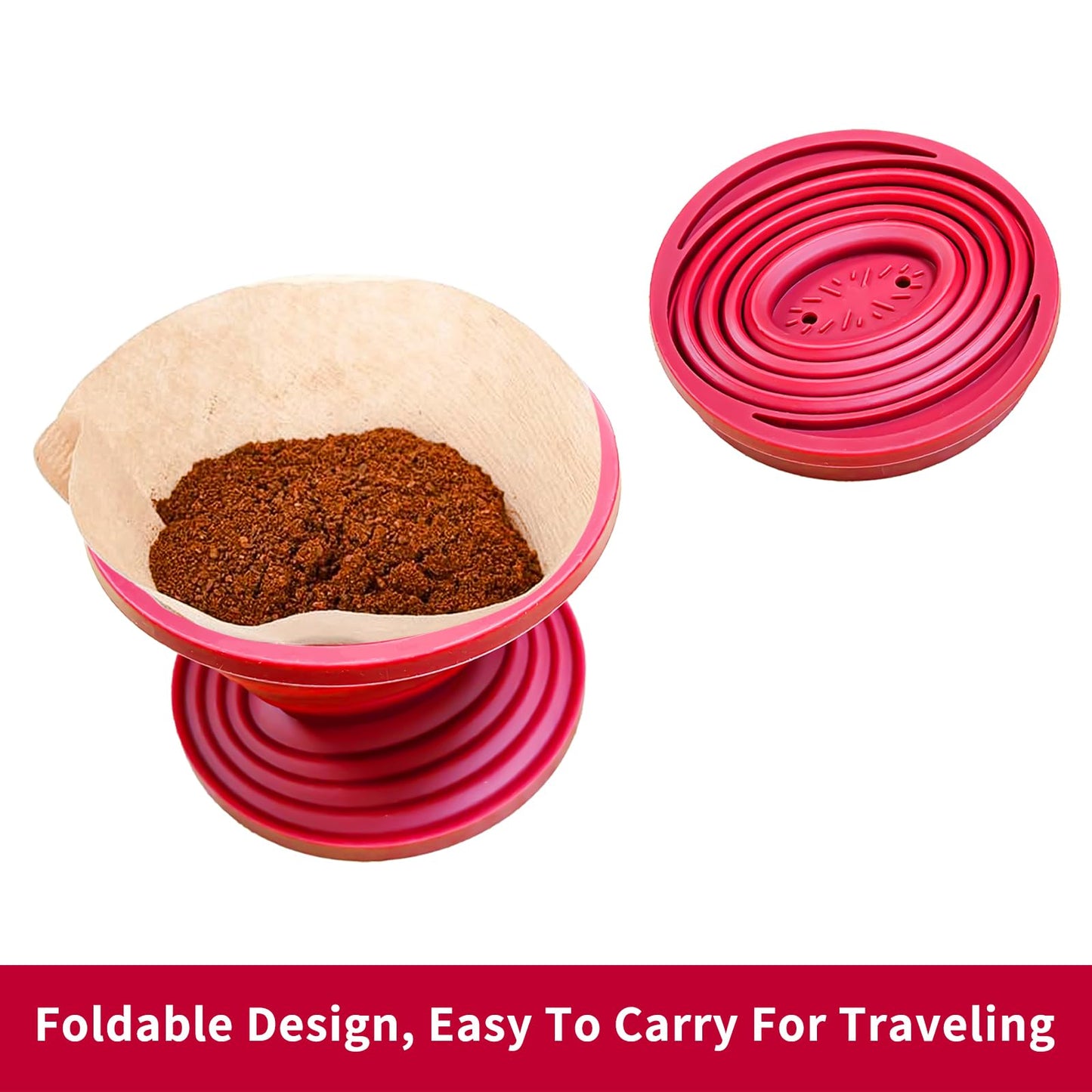 2 Pcs Collapsible Pour Over Coffee Dripper,Reusable Silicone Coffee Filter Holder,Food Grade Silicone,Suitable For Camping,Picnic,Party,Traveling,Office(Blue + Red)