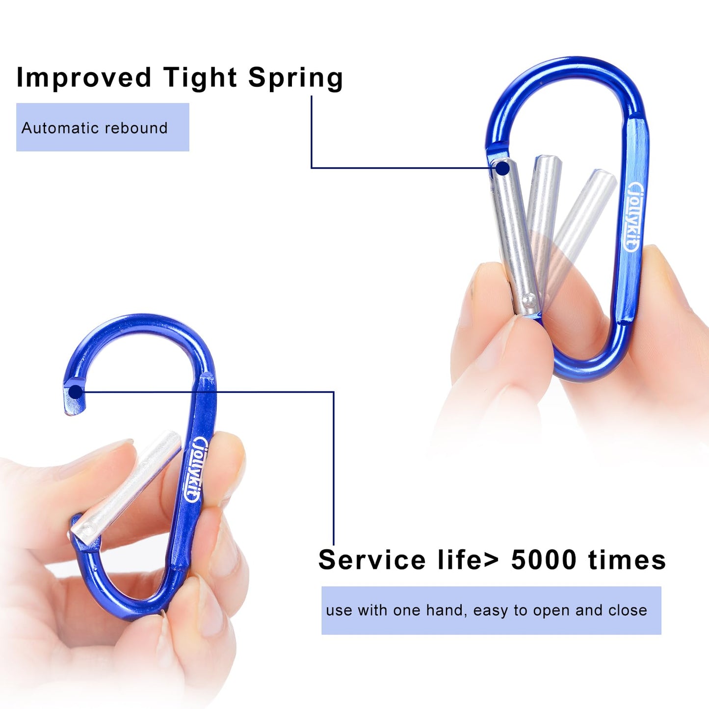 jollykit 6pcs carabiners, 2.2inch Carabiner Clips for Keychain, Aluminium Carabiner is Durable and uesd for Camping and Hiking