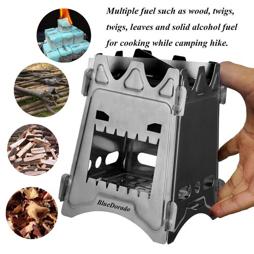 BlueDorado Ultralight Wood Burning Stove Portable Backpacking Stove Titanium Multi-Fuels Outdoor Camping Stove (Titanium)