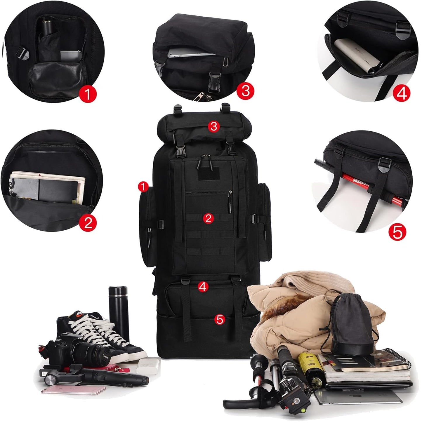 100L Hiking Backpack Men Large Waterproof Camping Backpack Lightweight Packable Backpacking Backpack Daypack Military Rucksack for Men Travel Climbing Outdoor Sports