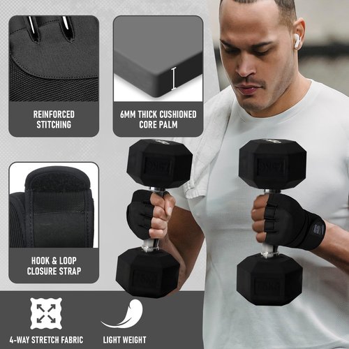 Stealth Sports Weight Lifting Gloves with Wrist Wrap Support Padded Palm Protection Exercise Gym Workout Gloves Men & Women Training Fitness Weightlifting Bodybuilding,E9(Black,S)