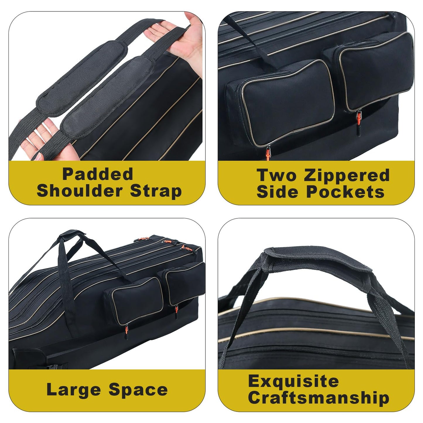 Sougayilang Fishing Rod Case, 3 Layers Organizer Fishing Pole Storage Bag Fishing Rod and Reel Carrier Organizer for Travel-165cm/65in-Black
