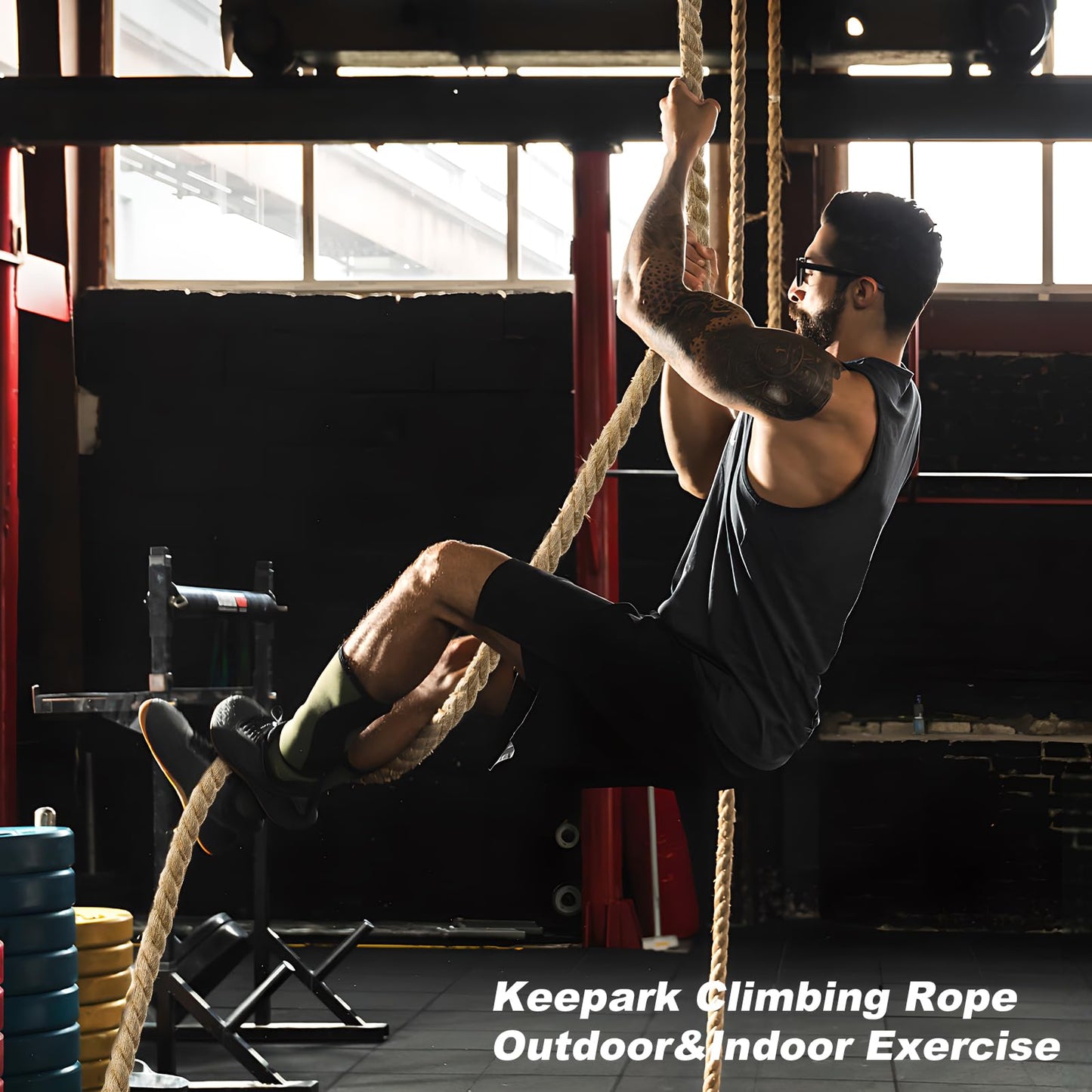 Keepark 10ft Gym Climbing Rope - Natural Hemp Rope Climbing Rope1.5 Inch in Diameter No Mounting Bracket Included