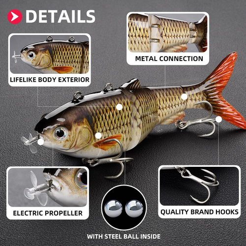 Robotic Swimming Lure 5.1” Fishing Lure 4-Segement Multi Jointed Swimbait Electric Bait LED Light USB Rechargeable Robotic Lure for Bass Trout Pike Fishing Tackle (Color T620#)