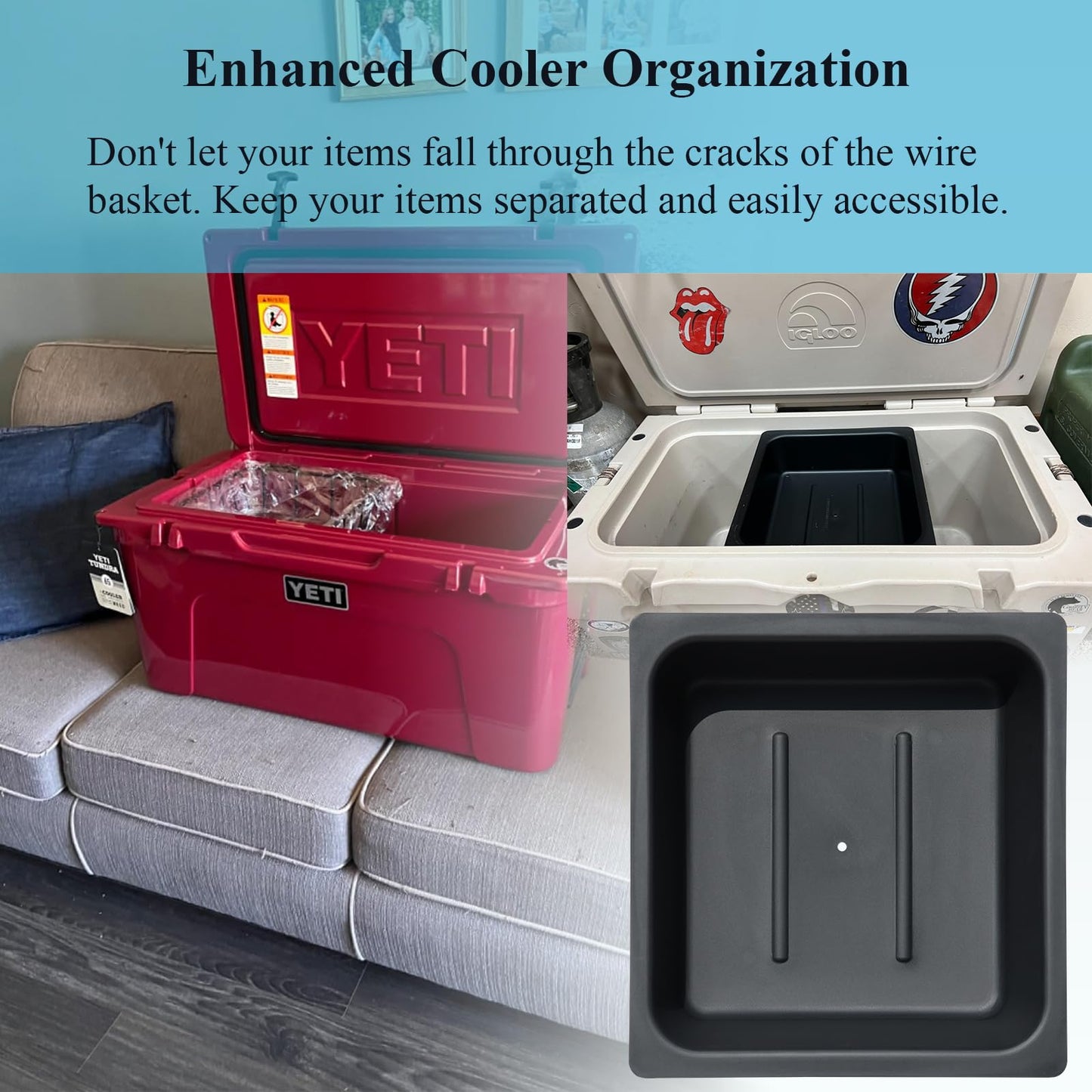 1 Pcs Dry Goods Tray & Storage Basket Compatible with The Yeti Tundra 50 & 65 QT Coolers| BPA-Free Tough Plastic | Specially Designed, Durable, Food-Safe | Storage Tray for Utensils, Dry Goods