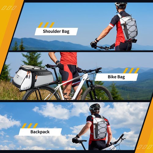 WOTOW Bike Rear Rack Bag - 10L Large Full Reflective Waterproof Trunk Bag, Multifunctional Bicycle Ebike Back Seat Cargo Carrier with Shoulder Strap(Full Reflective)