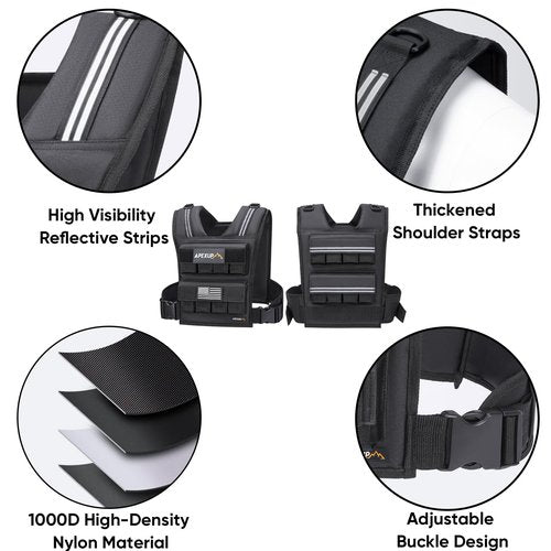 APEXUP Adjustable Weighted Vest Men 20lbs/30lbs/40lbs Weights with Reflective Stripe, Weight Vest Woman Workout Vest for Strength Training Running Walking (40 lbs)