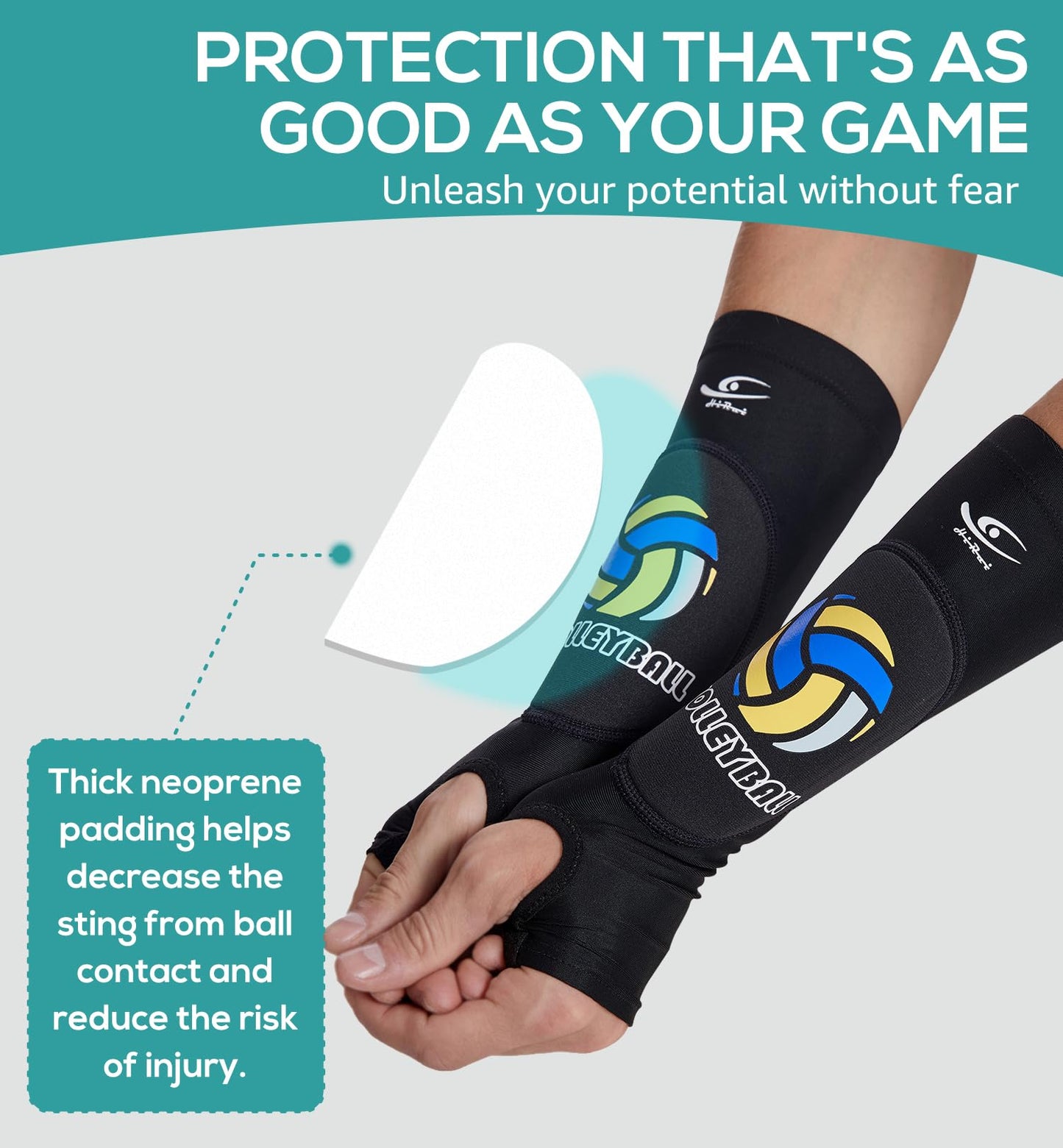 HiRui Volleyball Arm Guards Arm Sleeves, Passing Forearm Sleeves with Protection Pads and Thumb Hole for Kids Youth Women Men (Black, Small)
