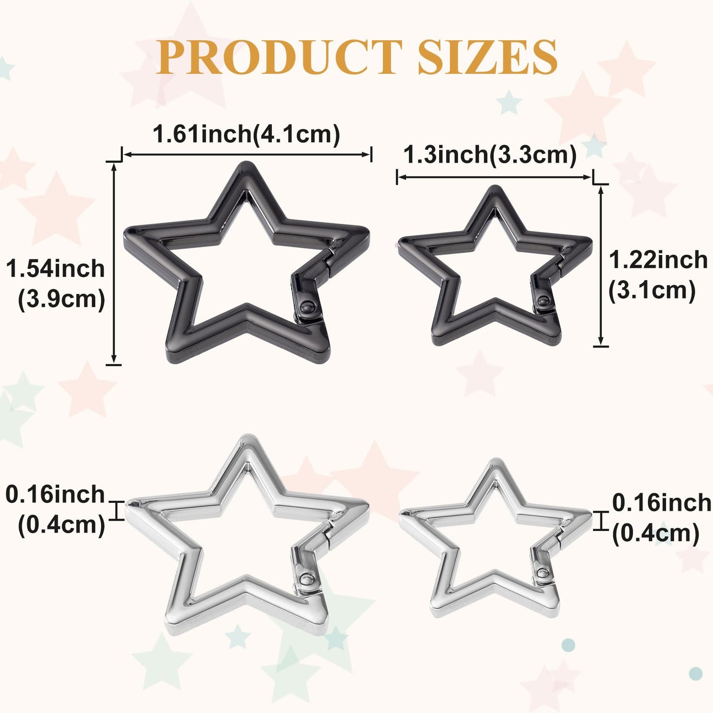 Isslly 4 PCS Star Carabiner, Zinc Alloy Heavy Duty Star Shaped Keychain Clip with 2 Sizes and 2 Colors, Carabiner Clip for Camping, Hiking, Fishing - Silver, Black