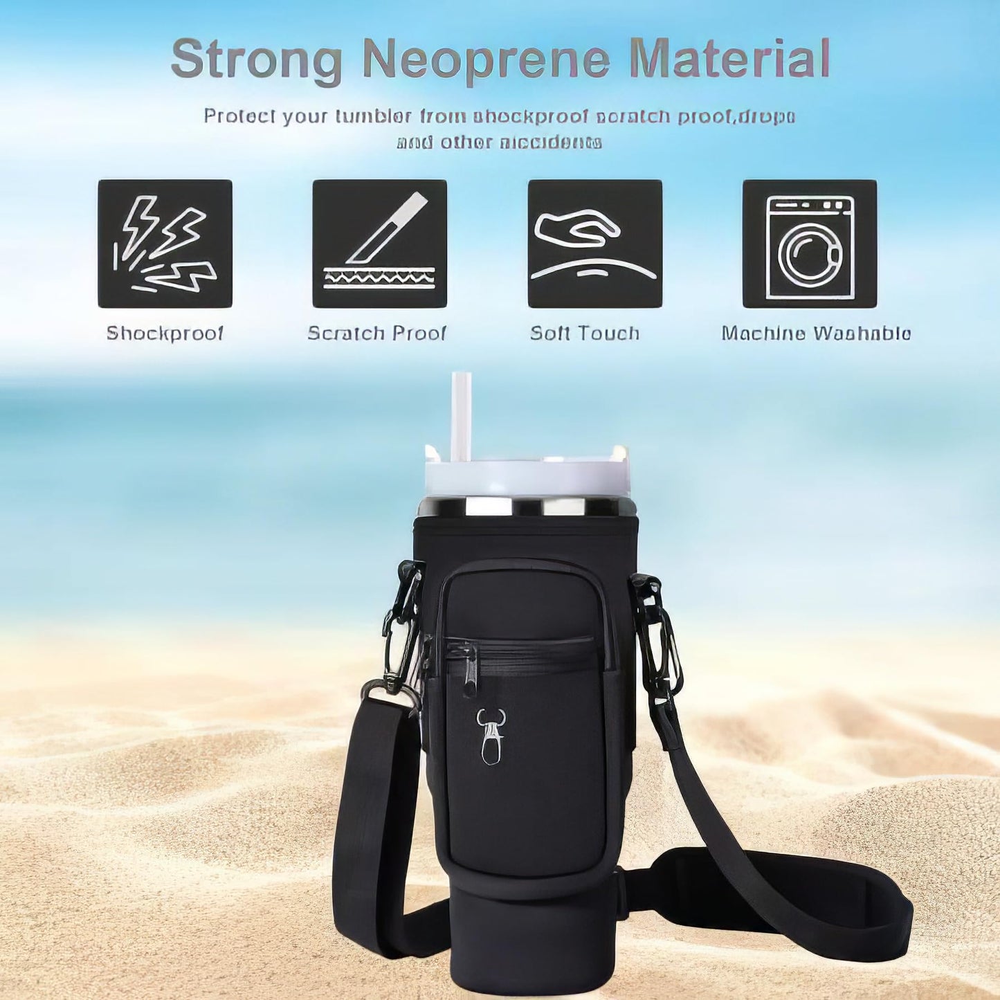 Generic Water Bottle Travel Carrier for 40oz Stanley Cup with Strap and Caribiner (Purple)