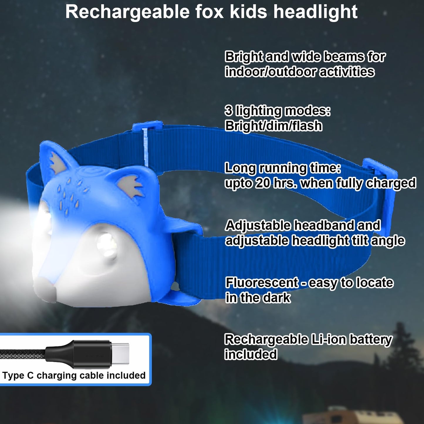 Kids Camping Essentials – LED Kids Lantern and Rechargeable Kids Headlamp Set | Multiple Purposes Kids Nightlight/Flashlight Toys –Holiday, Halloween N Birthday Gifts for Toddlers and Kids (Blue)