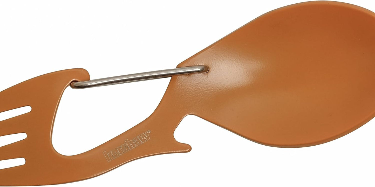 Kershaw Ration Multi Tool Spork, Stainless Steel Spoon, Fork, Carabiner and Bottle Opener, Regular and XL Sizes