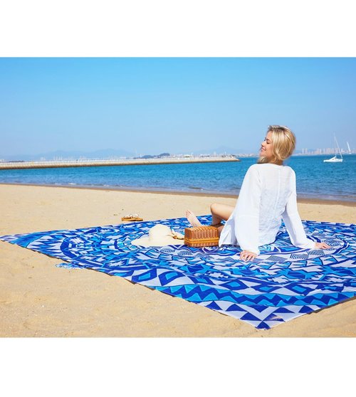 Boho Beach Blanket Sandproof Waterproof Extra Large Blankets for 1-8 Adults Size 110"x118" with Ground Mails, Pouch Bag, Anti Sand