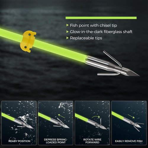 KEAUP 6 Pack 32 inch Bowfishing Arrows Luminous with Broadheads and Safty Slides Bowfishing Bow for Compound Bow Recurve Bow Fishing Hunting