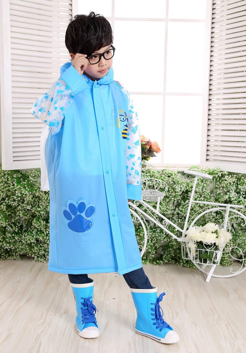 Kids Rain Coat for Kids Raincoat Girls Boys Reusable Rain Poncho Jacket Gear Schoolbag Position Packable Rainwear