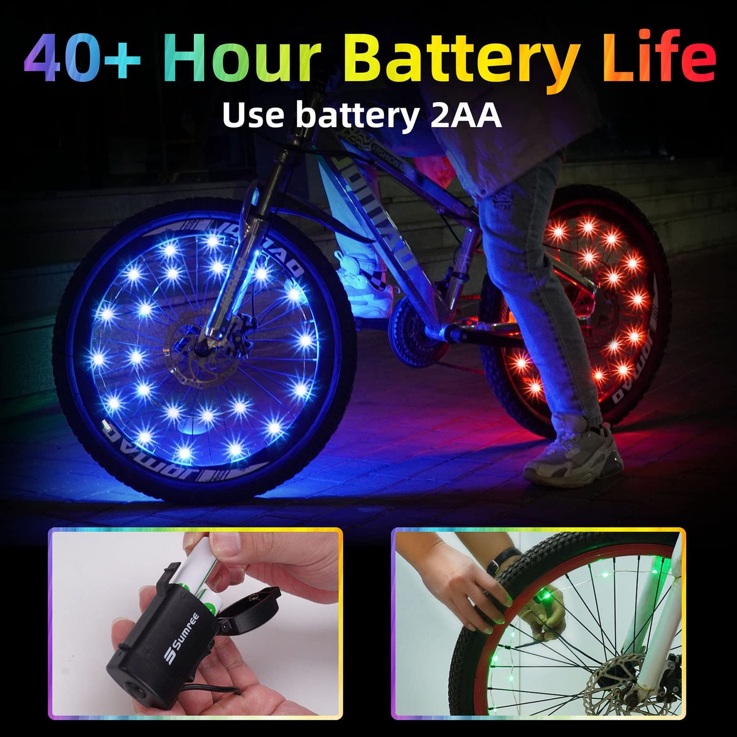 Sumree LED Bike Wheel Lights,2-Tire Pack Bicycle Spoke Light with Batteries Included.Unparalleled Durability and Visibility.LED Safety Strip Light, Bike Accessories for Kids, Boys, Girls, Adult
