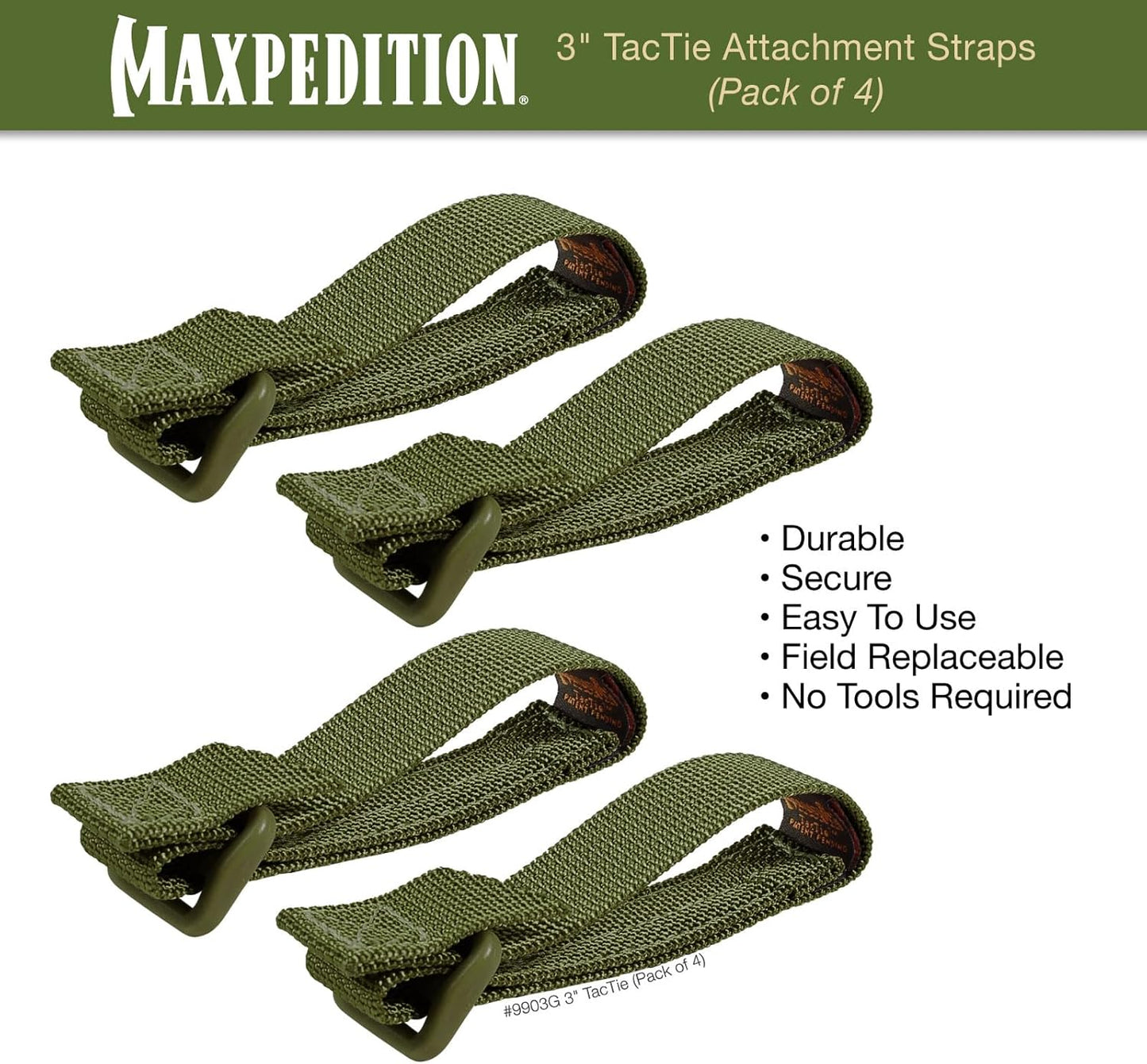MAXPEDITION 3-Inch TacTie Attachment Straps (Pack of 4) MOLLE Clips for EDC Pouches and Pocket Organizers, Replacement MOLLE Straps for Tactical Gear