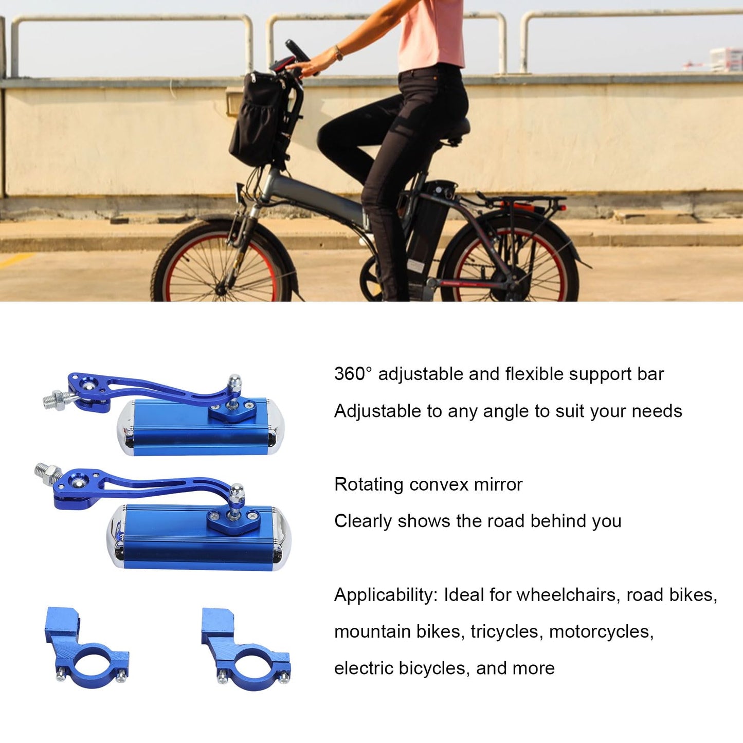 1 pair Bike Mirrors, Bike Bar End Mirrors, 360 Degree Rotatable Wide Angle Convex Rear View Mirror for Wheelchairs, Mountain Bikes and More