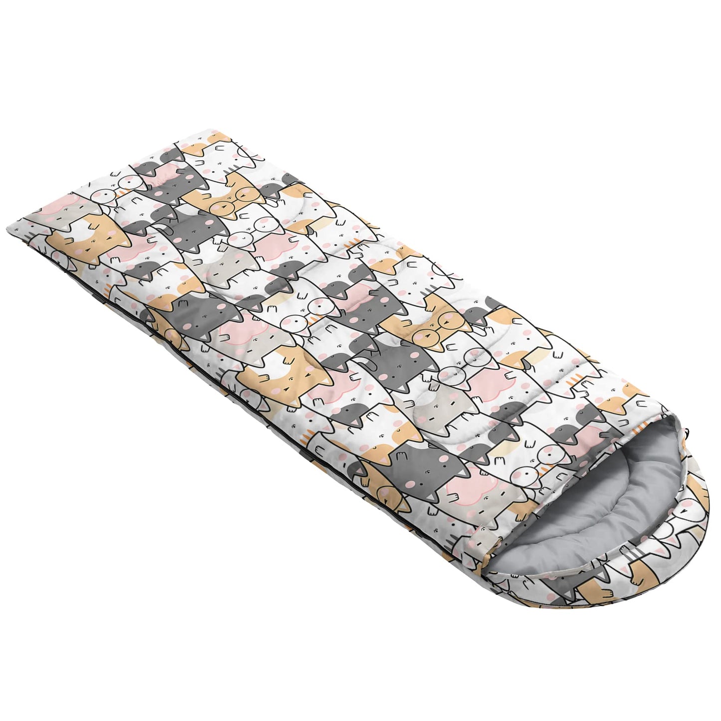 QOOMO Kawaii Cat Printed Camping Sleeping Bags,3 Season Warm & Cool Weather,Lightweight,Waterproof Sleeping Bags for Adults Kids Girls,Traveling,and Outdoors,Camping Gear Equipment,31x90inch