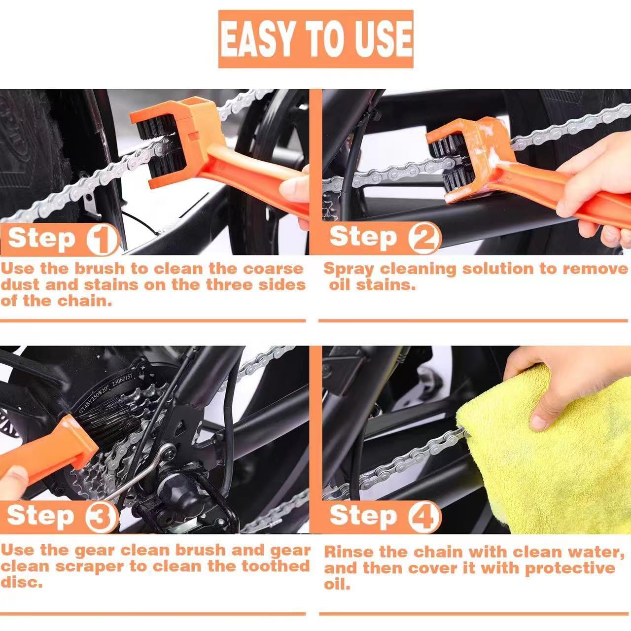 Boenoea Bicycle Cleaning Tools Set, Bike Clean Brush Kit, 4 Pcs Motorcycle Chain Brush for Gears Maintenance Cleaning Tools