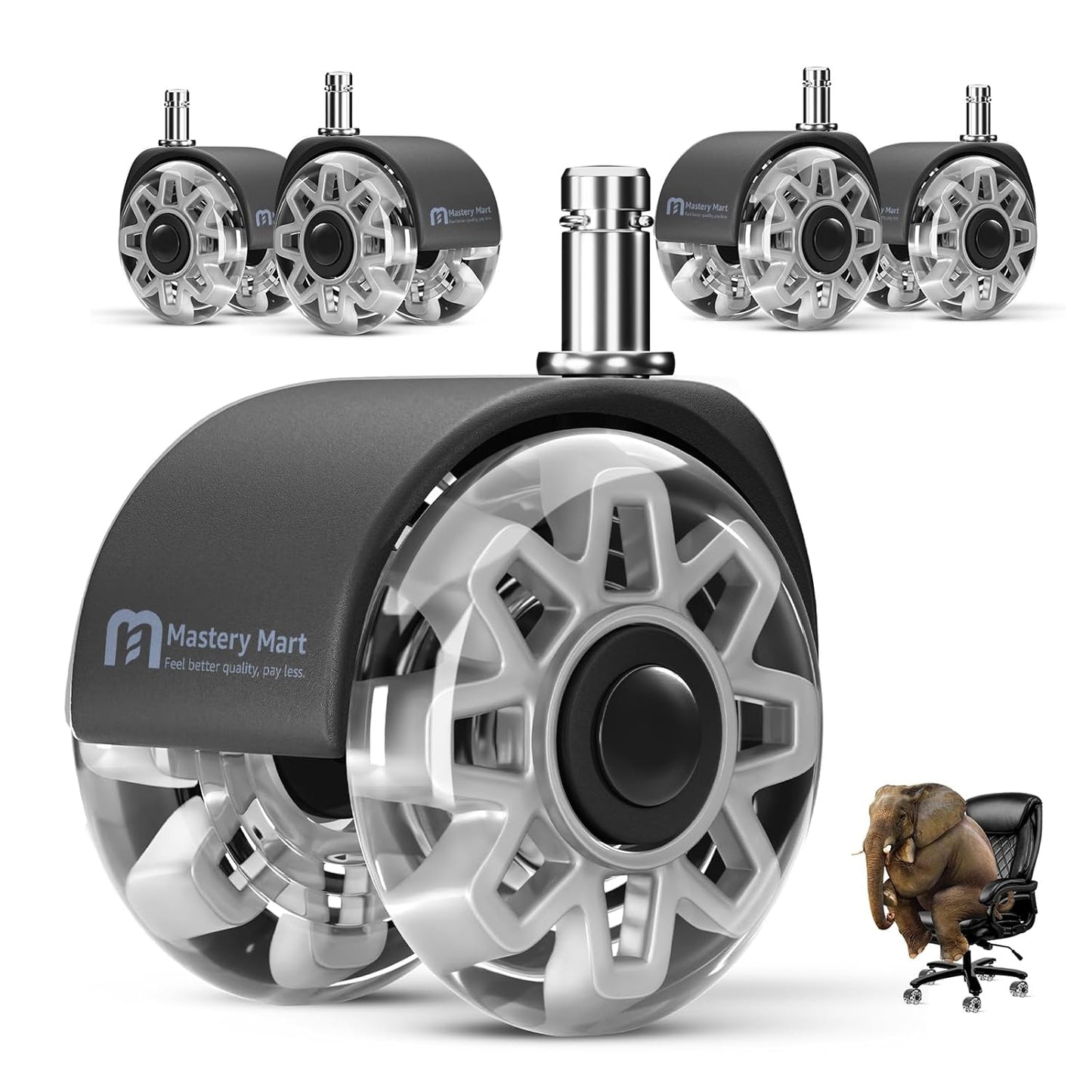 Mastery Mart Office Chair Caster Wheels for Hardwood Floors, Heavy Duty and Quiet Smooth Rollerblade Wheels for Office Chair, Universal Size (11x22mm), Suitable for Most Chairs