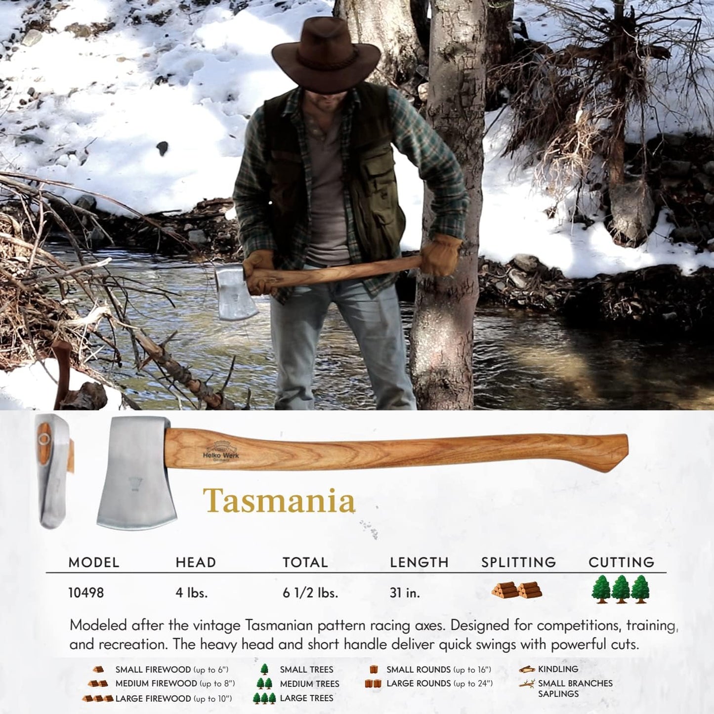 1844 Helko Werk Germany Classic Journeyman Pack Axe - Made in Germany Lightweight and Compact Backpacking Axe and Bushcraft Axe for Camping - Head 1.5 lbs, Handle 20 in. (Journeyman) #11441