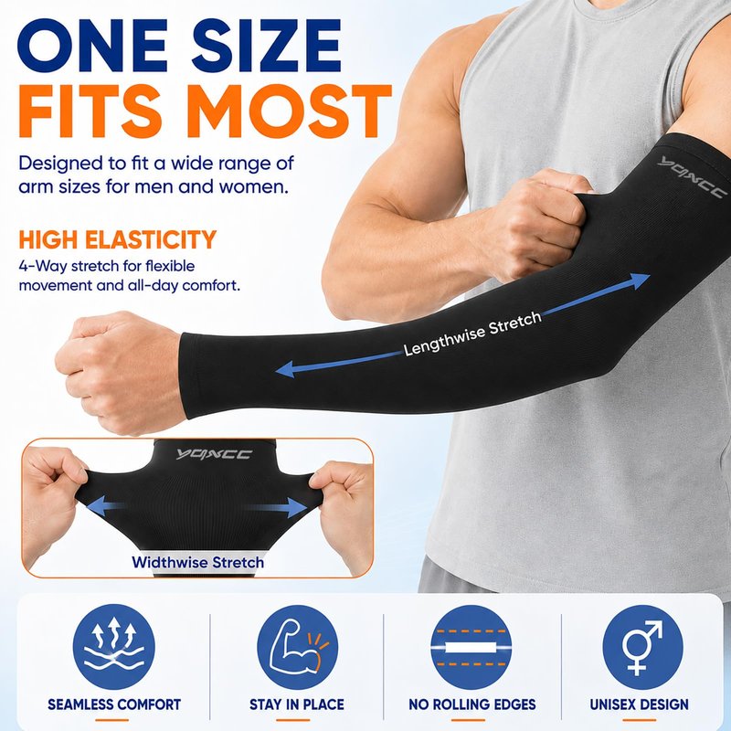 YQXCC 4 Pairs Arm Sleeves for Men Women, UPF 53 UV Sun Protection Cooling Sports Compression Sleeves for Golf Basketball