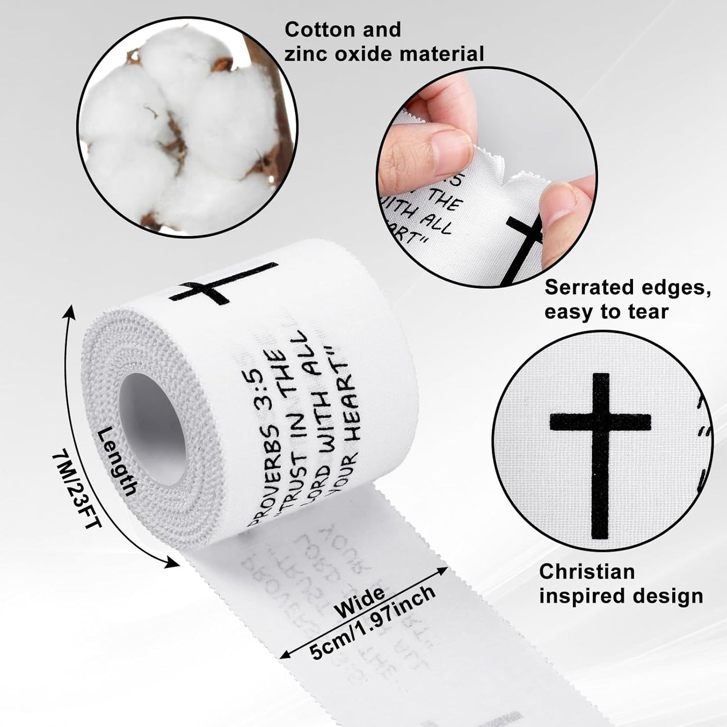 Christian Athletic Tape | 2 Pcs Cotton Sports Wrap 2in x 23ft | White