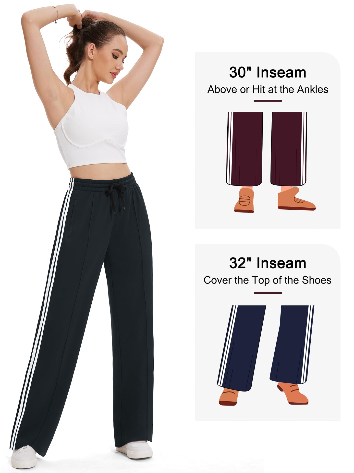 Tapata Women's 34" Inseam Tall Track Pants Loose Straight Leg Jogging Sweatpants Warm-Up Sports Athletic Running, Black, S