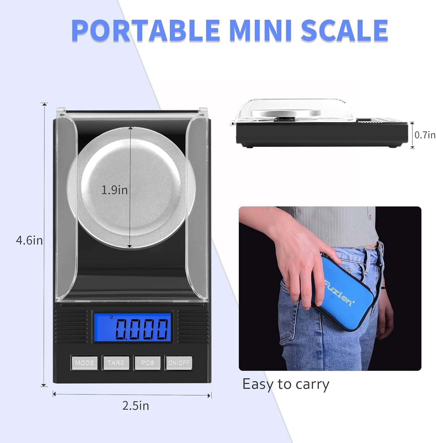 Fuzion Milligram Scale 50g/ 0.001g, Portable mg Scale with LCD Backlit, Tare, Digital Jewelry Scale, Microgram Scale for Powder, Gold, Gem, Reloading, Batteries Included