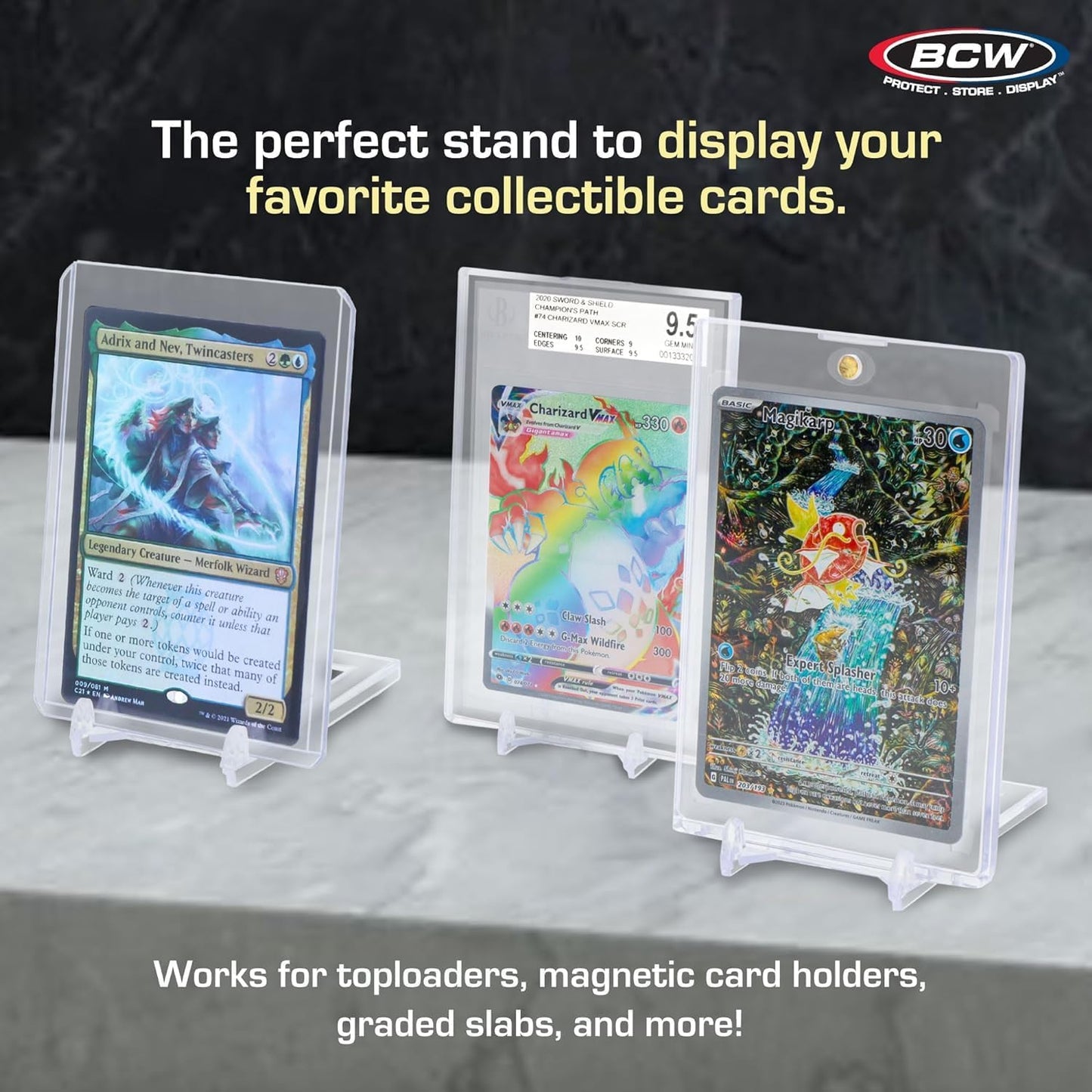 BCW 2-Piece Card Display Stands | Showcase Top Loaders, Magnetics, Screwdowns |Trading Card Display| Card Display Stand | Card Stand | Semi Rigid Card Holder Stand (20 Pack)