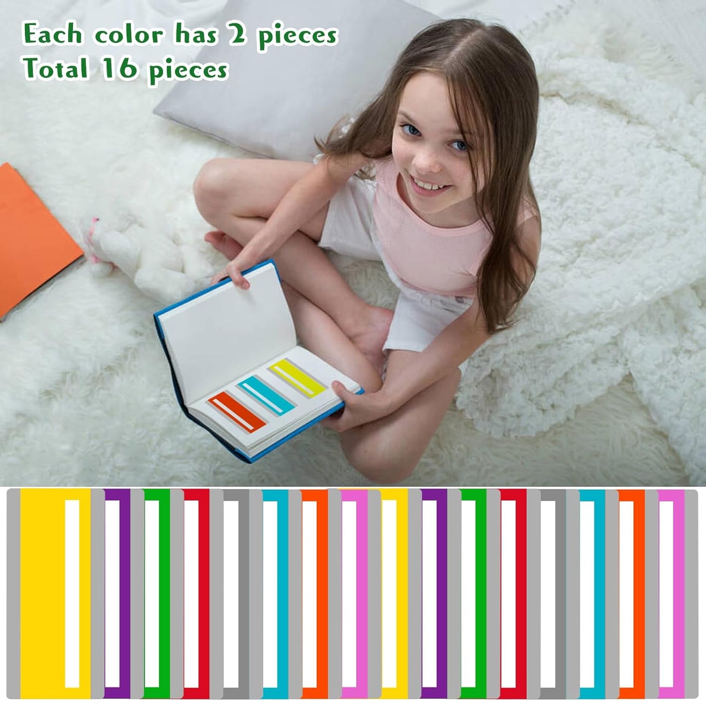 16 Pieces Guided Reading Strips Colored Highlight Strips Overlays Reading Bookmark Reading Line Trackers for Kids Dyslexia Reading Strips Student Reading Tools (Mixed Colors)
