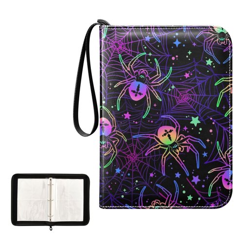 Halloween Spiders on Web Card Binder 4 Pocket Zipper PU Trading Card Album Fits 400 Game Cards 50 Removable Sleeves Card Folder Collection for Baseball MTG TCG Sports Cards