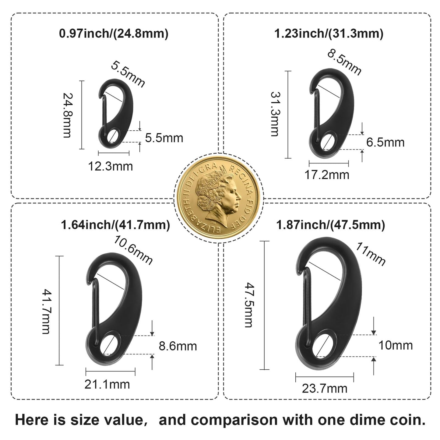 12 Pack Carabiner Clips Spring Snap Hook Buckle Clasps for Flag Poles, Marine, Ropes, Dog Leashes, Hiking (0.97inch/24.8mm)