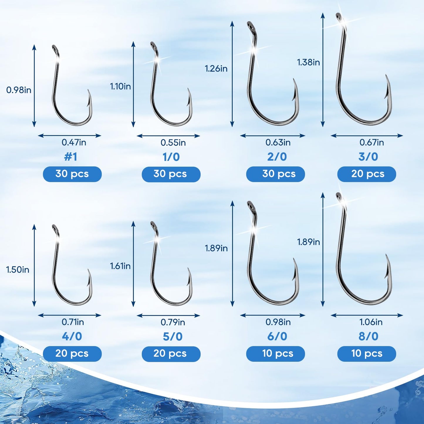 UCEC Fishing Hooks Octopus Hooks Circle Hooks for Saltwater Freshwater High Carbon Steel Offset Fishing Hook for Catfish Trout Fishing Size #1 1/0 2/0 3/0 4/0 5/0 6/0 8/0, 170pcs/box