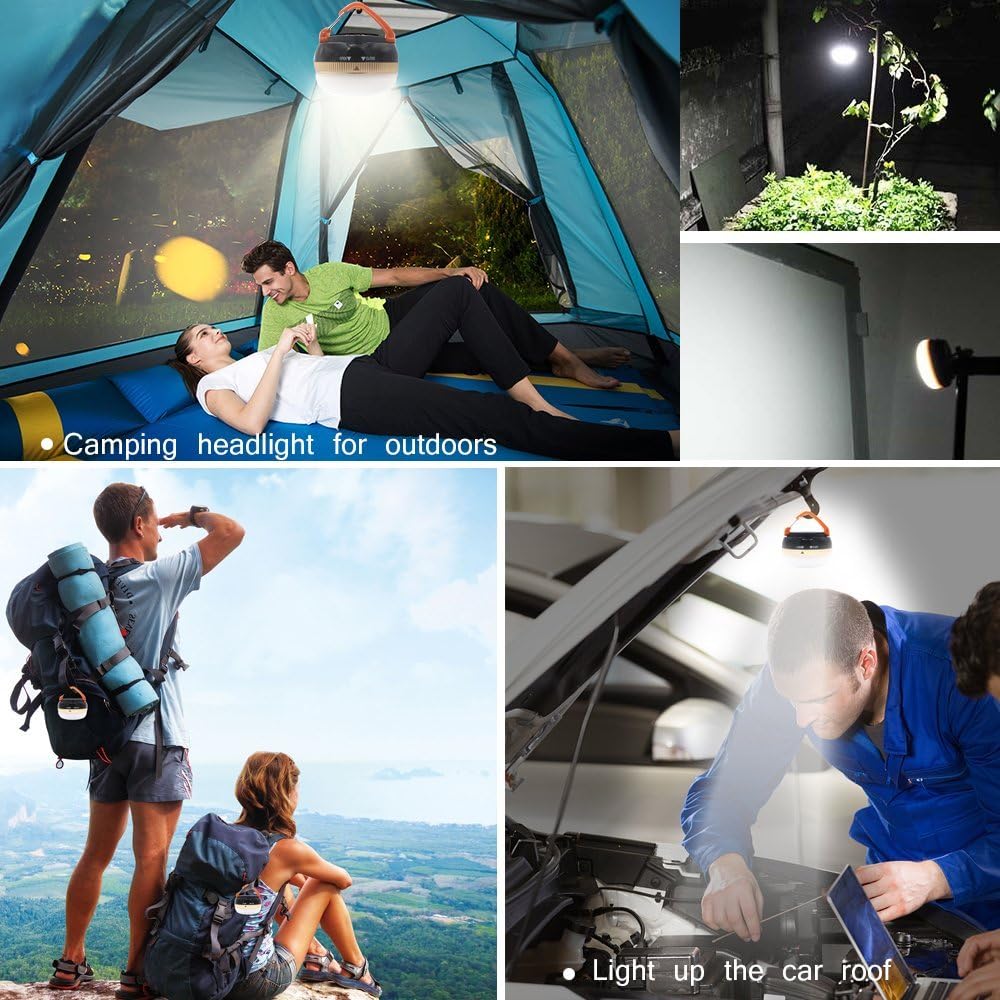 2 Pack LED Camping Lantern,Portable Tent Light with Retractable Hook and 5 Light Modes,Best for Adults and Kids