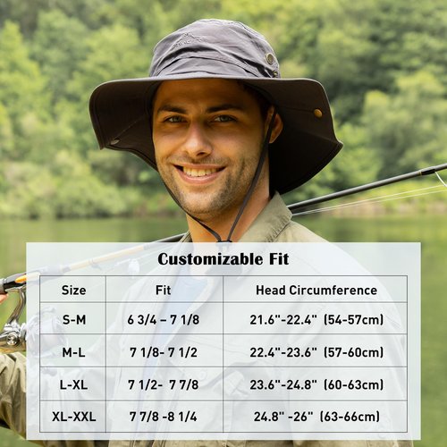 Comhats UPF 50 Sun Hats Wide Brim Summer Safari Hat Fishing Hiking Boonie Hats for Men Waterproof Dark Grey Large X-Large XX-Large XL XXL Oversize