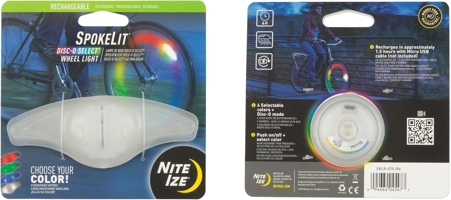 Nite Ize SpokeLit Wheel Light - Bicycle Spoke Light for Visibility and Safety - LED Lights for Bike Wheels - Bicycle Wheel Light - Rechargeable Battery - Disc-O Select
