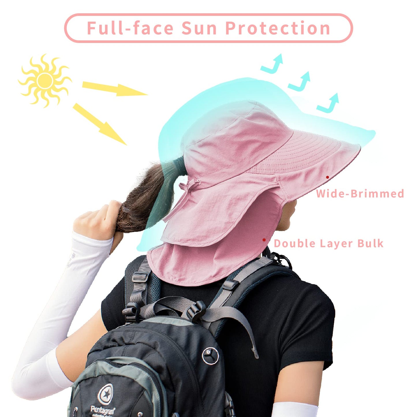 Sun Hats for Women Hiking Fishing Hat Wide Brim Hat with Large Neck Flap Sun Protection Hats for Men and Women Pink