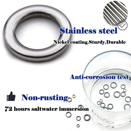 FishTrip Solid Rings Fishing 50Pcs - Stainless Steel Ring for Assist Hooks Jigs Butterfly Rigs Saltwater Freshwater (Size 5_ 400lbs)