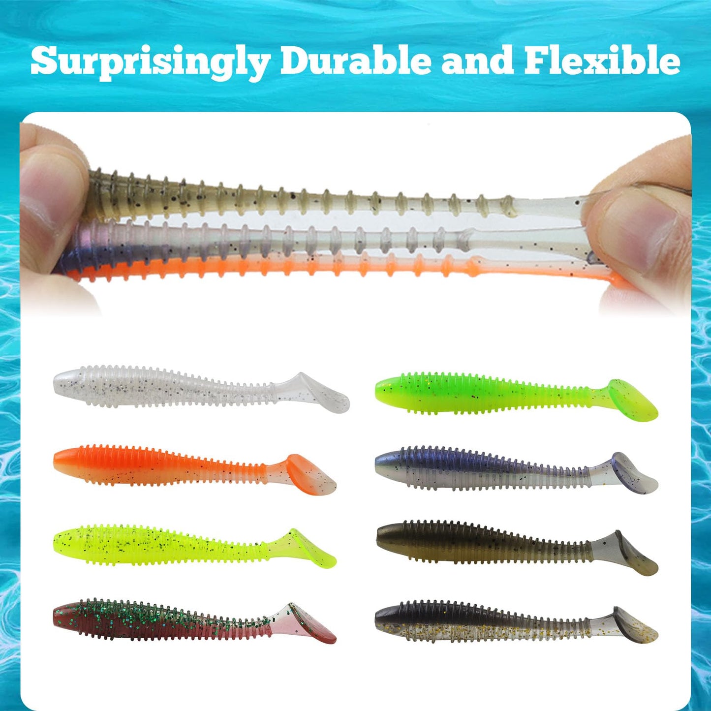 Little Soft Plastic Swimbaits, 75/60 PCs, 2.5"/3" Full Solid Body Paddle Tail Lures with Dia 0.44"/0.46", CWSDXM Fishing Baits, Thin Rib Shad for Trout Crappie Bass, Swimmers(3", White)