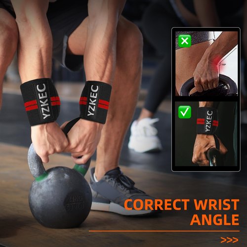 YZKEC Weightlifting Wrist Wraps with Thumb Loop,Best Wrist Support Braces for Weight Lifting, Bodybuilding, Strength Training,Lifting Straps for Women and men (Pair),Red