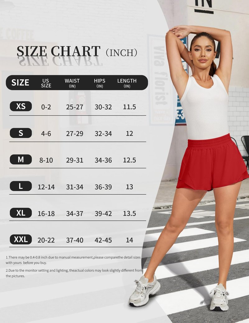 FireSwan Running Shorts for Women 2 in 1 High Waisted Quick Dry Butterfly Flowy Athletic Gym Yoga with Pockets Red Medium