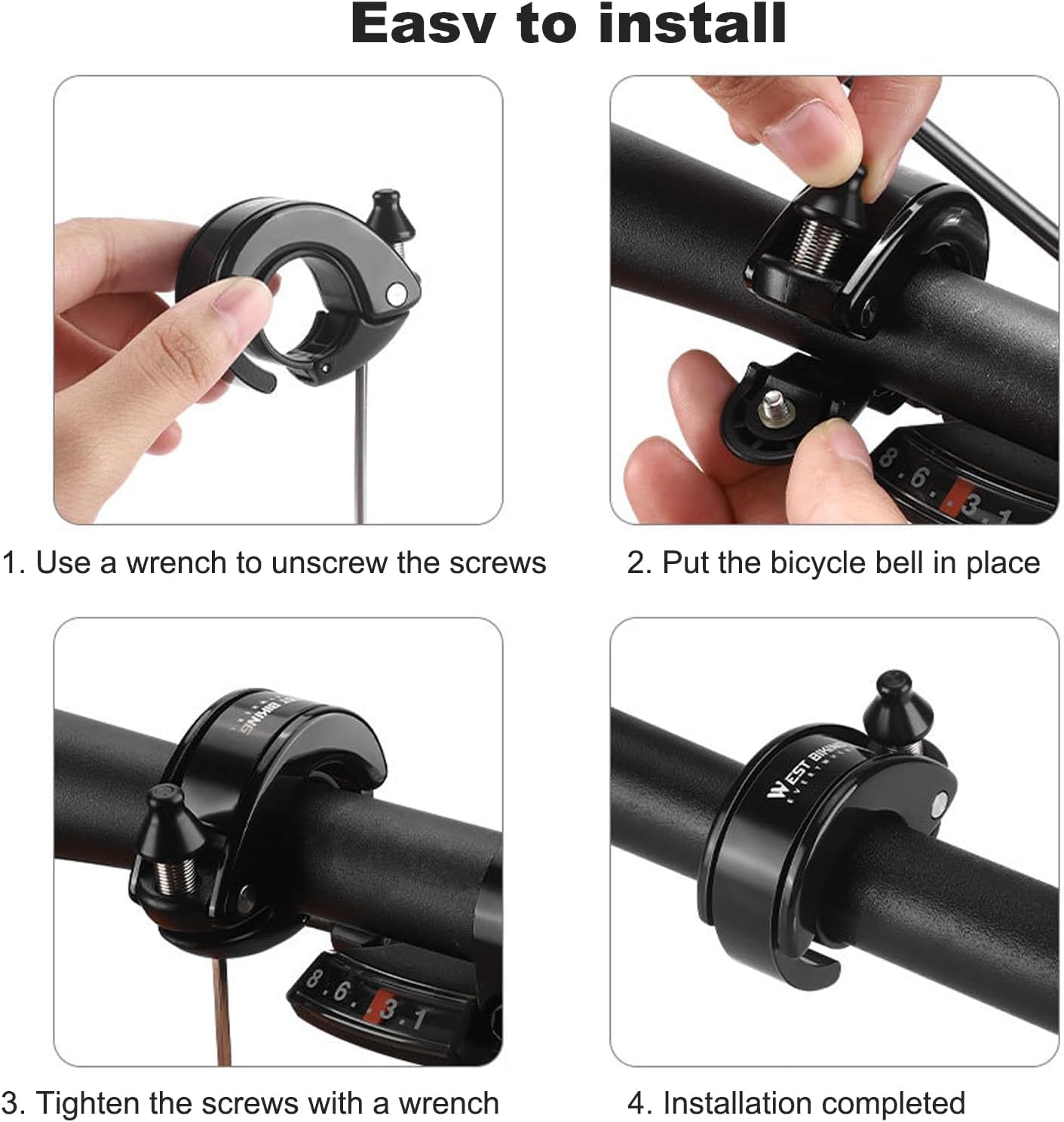LESOVI Hidden Bike Bell, MTB Bicycle Bells for Adults or Kids, 100dB Loud Crisp Clear, Mountain Bike, e Scooter, Walker - for 22.2mm/0.78in Handlebars (Black 0.87"/22.22mm)