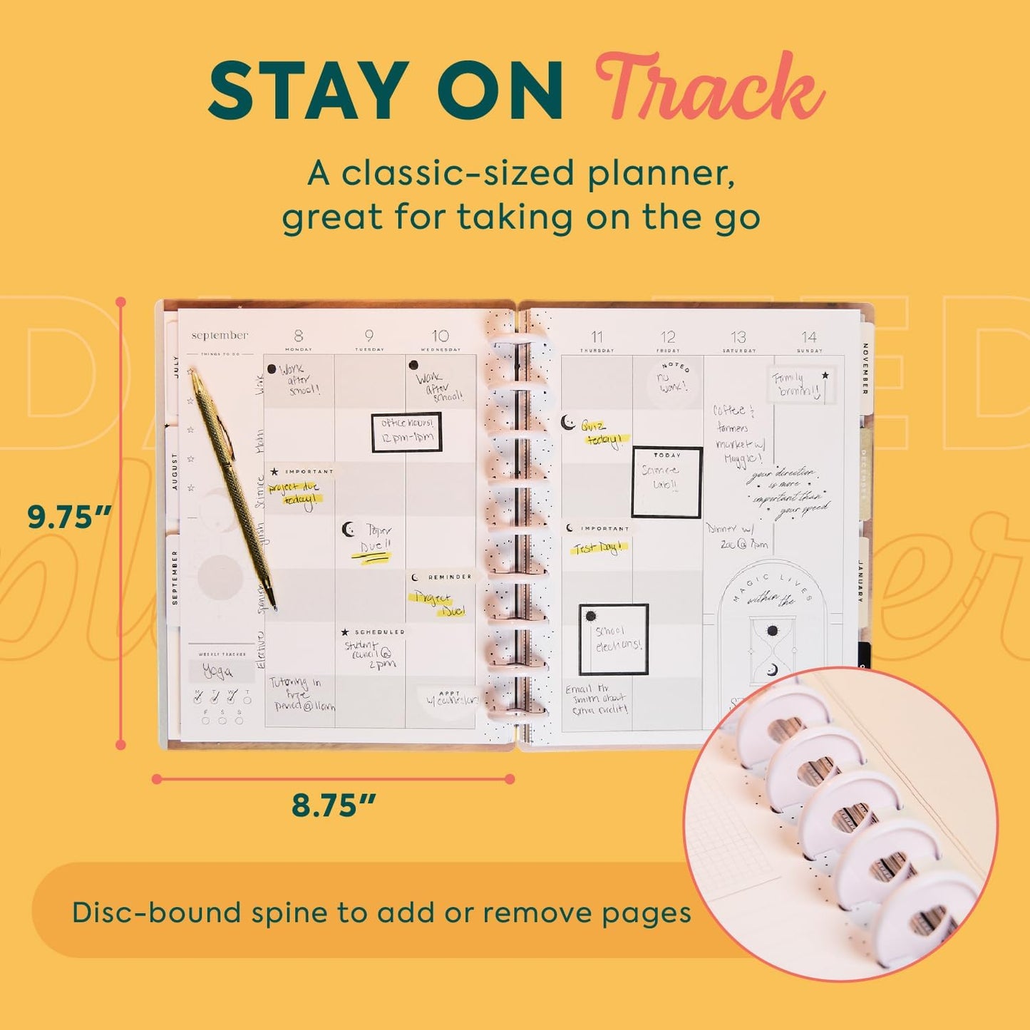 Happy Planner Disc-Bound 12-Month July 2025–June 2026 Planner with 3 Extra Months, Classic Size, Teacher Layout, Teacher Notes, 7" x 9.25”
