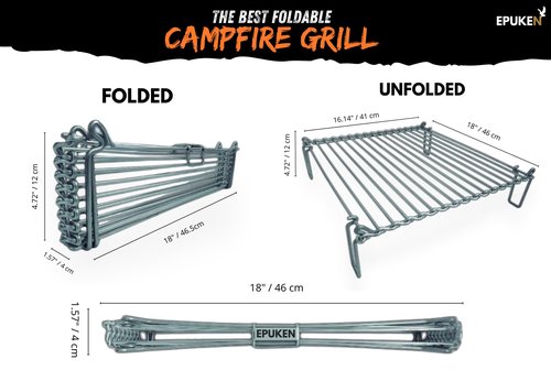 EPUKEN® Folding Grill – Compact Campfire Grill for Camping, Hiking & Outdoor Cooking - Lightweight 2.65 lbs Stainless Steel BBQ